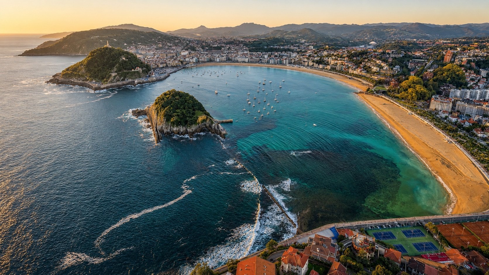Vista aérea de la Playa de la Concha en Donostia — San Sebastián